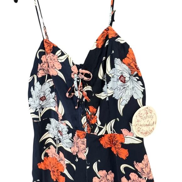 Gypsies & Moondust Jumpsuit XL Navy Blue Floral Lace Up Wide Leg Boho Resort NEW - Picture 3 of 16